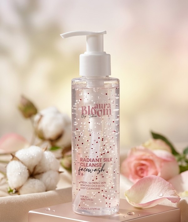 Aura Bloom Radiant Silk Cleanse Face Wash 150ml | Deep Cleansing Face Cleanser for Fresh & Glowing Skin | Removes Excess Oil | For All Skin Types