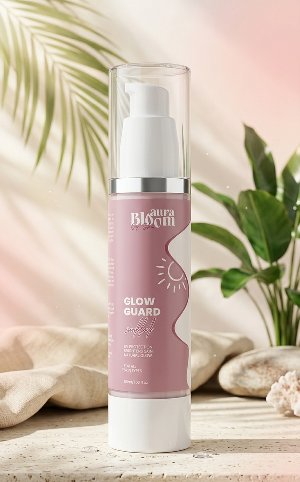 Aura Bloom Glow Guard Sun Block SPF – UV Protection Sunscreen with Brightening Formula | 50ml